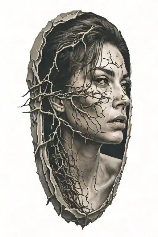 a woman breaking through a simulation into reality  tattoo design idea