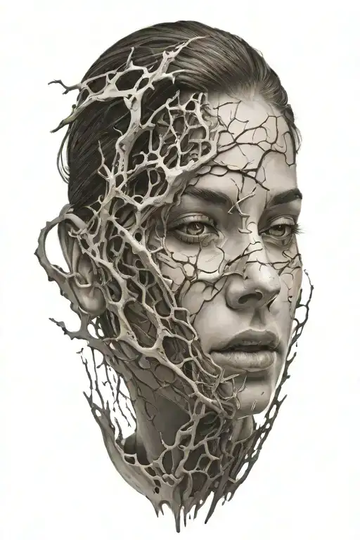 a woman breaking through a simulation into reality  tattoo design idea