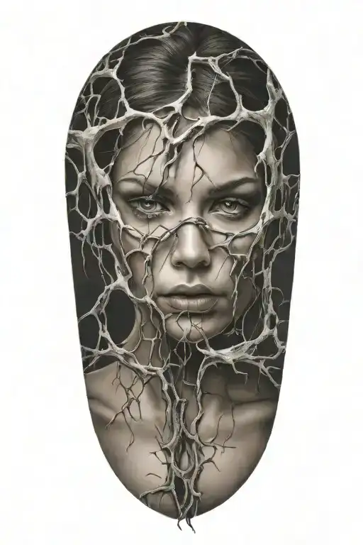 a woman breaking through a simulation into reality  tattoo design idea