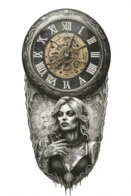 life is a simulation woven with scary woman with a clock tattoo design idea