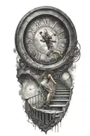 Breaking Reality Simulation Theory Woman Running Up Stairs To A Clock Before Time runs out black hole alternate universe tattoo design idea