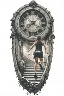 Breaking Reality Simulation Theory Woman Running Up Stairs To A Clock Before Time runs out black hole alternate universe tattoo design idea