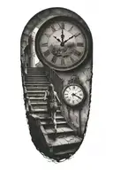 Breaking Reality Simulation Theory Woman Running Up Stairs To A Clock Before Time runs out black hole alternate universe tattoo design idea