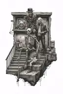 life is a simulation theory  woman  stairs scary puppet master man creating god tattoo design idea