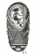 Breaking Reality Simulation Theory Woman Running Up Stairs Before Time runs out black hole alternate universe tattoo design idea