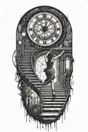 Breaking Reality Simulation Theory Woman Running Up Stairs To a clock Before Time runs out black hole alternate universe tattoo design idea