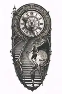 Breaking Reality Simulation Theory Woman Running Up Stairs To a clock Before Time runs out black hole alternate universe tattoo design idea