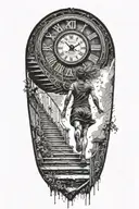 Breaking Reality Simulation Theory Woman Running Up Stairs To a clock Before Time runs out black hole alternate universe tattoo design idea