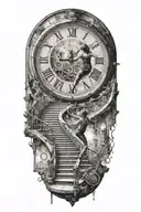 Breaking Reality Simulation Theory Woman Running Up Stairs To a clock Before Time runs out black hole alternate universe tattoo design idea