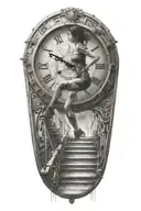 breaking free from reality, simulation theory clock woman running up stairs half in computer code tattoo design idea