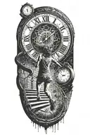 Breaking Reality Simulation Theory Woman Running Up Stairs To a clock Before Time runs out black hole alternate universe tattoo design idea