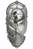 Breaking Reality Simulation Theory Woman Running Up Stairs To A Clock Before Time runs out black hole alternate universe tattoo design idea