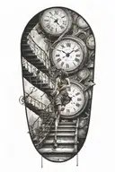 Breaking Reality Simulation Theory Woman Running Up Stairs To A Clock Before Time runs out black hole alternate universe tattoo design idea