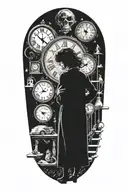 life is a simulation theory space and time woman with clock and stairs puppet master  tattoo design idea