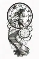 Breaking Reality Simulation Theory Woman Running Up Stairs To a clock Before Time runs out black hole alternate universe tattoo design idea