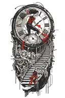 Breaking Reality Simulation Theory Woman Running Up Stairs To a clock Before Time runs out black hole alternate universe tattoo design idea