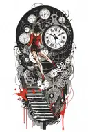 Breaking Reality Simulation Theory Woman Running Up Stairs To a clock Before Time runs out black hole alternate universe tattoo design idea