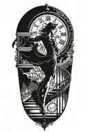 Breaking Reality Simulation Theory Woman Running Up Stairs To a clock Before Time runs out black hole alternate universe tattoo design idea