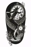 Breaking Reality Simulation Theory Woman Running Up Stairs To a clock Before Time runs out black hole alternate universe tattoo design idea