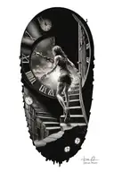 Breaking Reality Simulation Theory Woman Running Up Stairs To A Clock Before Time runs out black hole alternate universe tattoo design idea