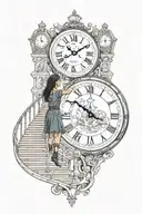 life is a simulation theory clock woman  stairs scary puppet master  tattoo design idea