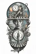 life is a simulation theory space and time woman with clock and stairs puppet master chess tattoo design idea
