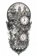 life is a simulation theory space and time woman with clock and stairs puppet master chess tattoo design idea