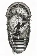 Breaking Reality Simulation Theory Woman Running Up Stairs To a clock Before Time runs out black hole alternate universe tattoo design idea