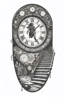 Breaking Reality Simulation Theory Woman Running Up Stairs To A Clock Before Time runs out black hole alternate universe tattoo design idea