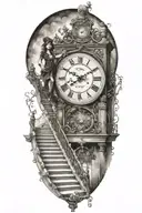 puppet master controlling woman running up stairs to a clock tattoo design idea
