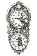 puppet master controlling woman running up stairs to a clock tattoo design idea