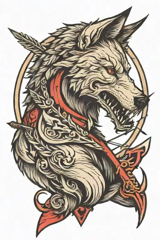 headless wolf and arrow piercing tattoo design idea