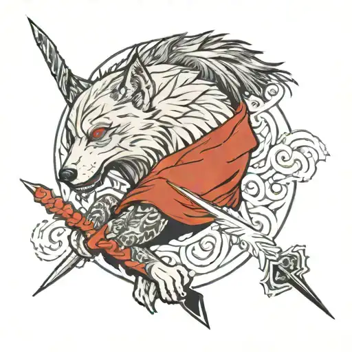 headless wolf arrow piercing tattoo design idea