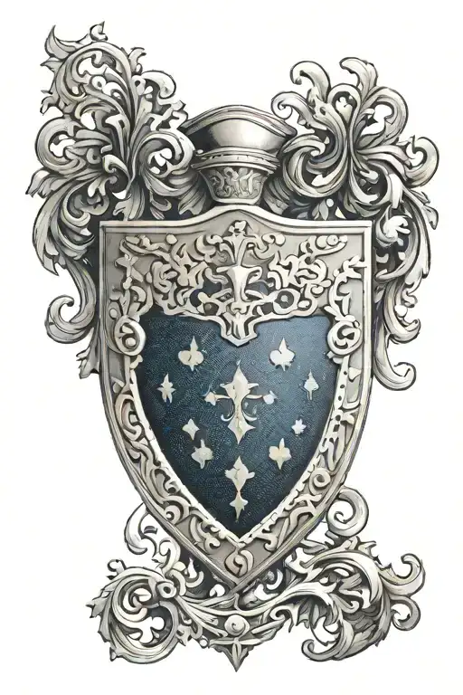 heraldry shield black dark  blue tattoo design idea
