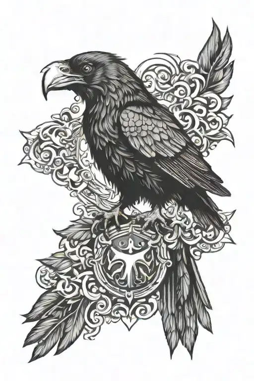 heraldry shield Raven black dark  blue tattoo design idea