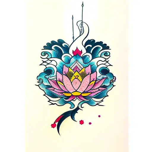 medium lotus next to calm fox tattoo design idea