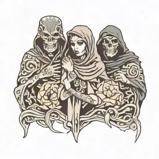 four people cloaked in shadow  tattoo design idea