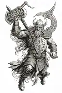 Viking war scene, Odin full face at sky full tattoo design idea