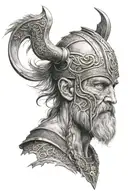 Viking war scene, Odin full face at sky full tattoo design idea