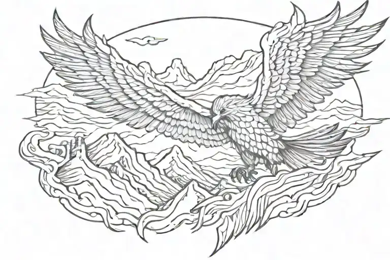 mountains rising Phoenix tattoo design idea
