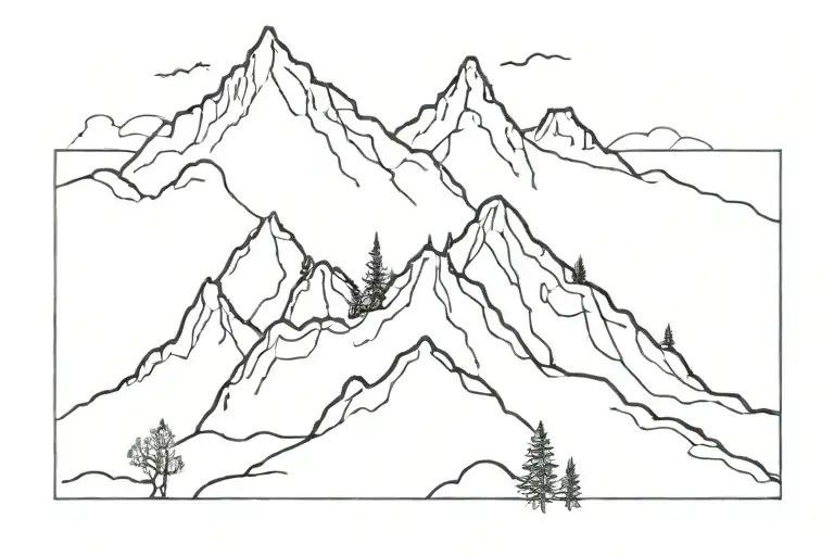 A sketch of a mountain with engine parts scattered along the trail tattoo design idea