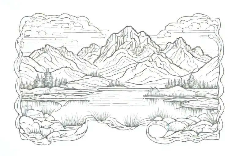 mountain range bicep tattoo with a pond  tattoo design idea