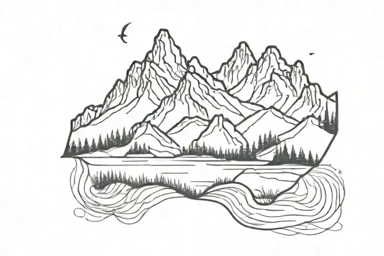 mountain range bicep tattoo with a pond  tattoo design idea