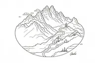  hiking trail winding through a mountain range tattoo design idea