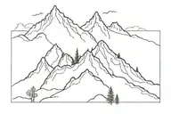 A sketch of a mountain with engine parts scattered along the trail tattoo design idea