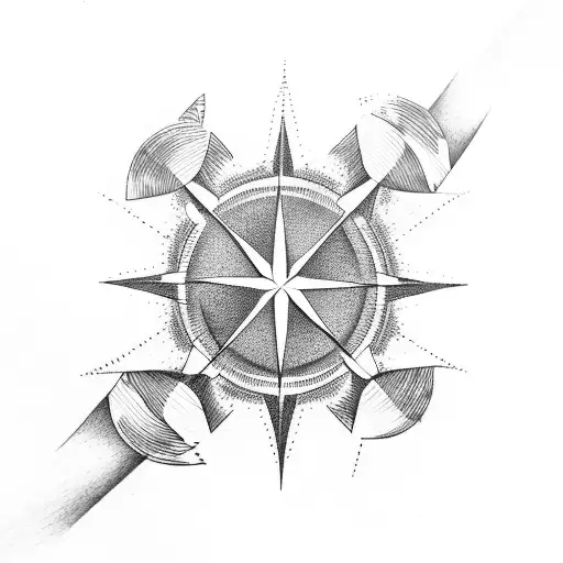 trees compass waves tattoo design idea