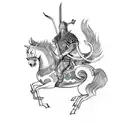 A mythical Viking warrior riding a horse with Irezumi-inspired armor tattoo design idea