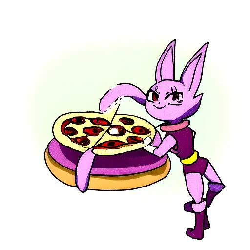 beerus with pizza small size tattoo design idea