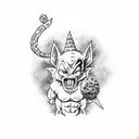 Beerus from Dragon ball with pizza  tattoo design idea