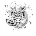 Beerus from Dragon ball with pizza  tattoo design idea